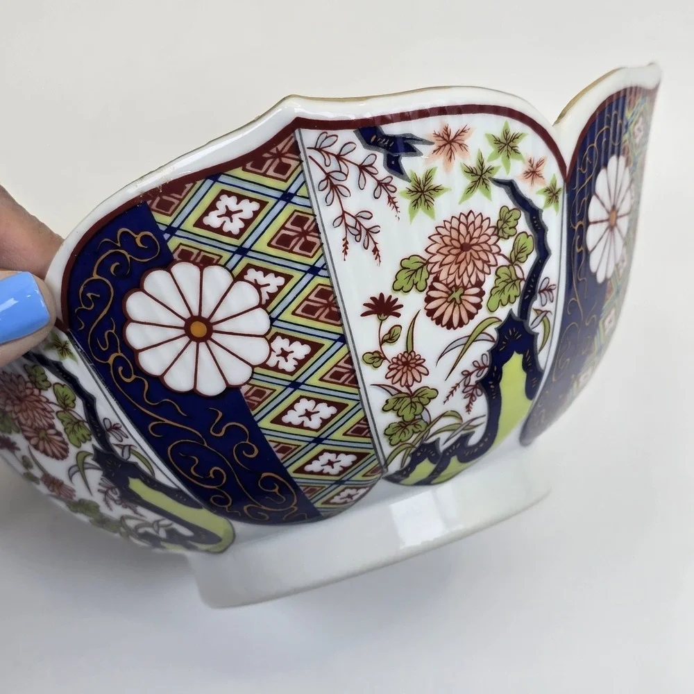 Vintage Imari Ware Japan Scalloped Porcelain Serving Bowl Gold Trim Floral 8